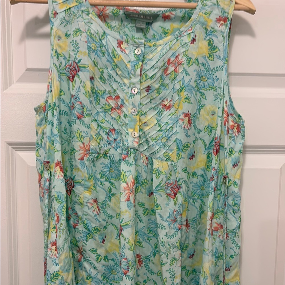 April Cornell Aqua Floral Button-Front Blouse